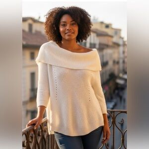 Anthropologie Moth Lucerne Off-the-Shoulder Sweater Cream White Size M